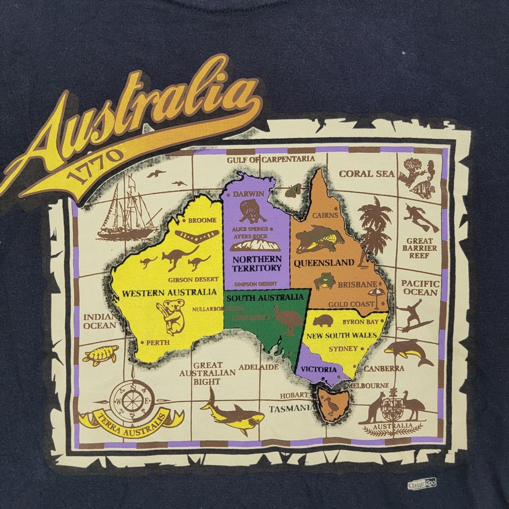 Classic Roo Australia Map Vintage 90s Souvenir T-Shirt Navy Blue Mens Medium - Picture 3 of 8
